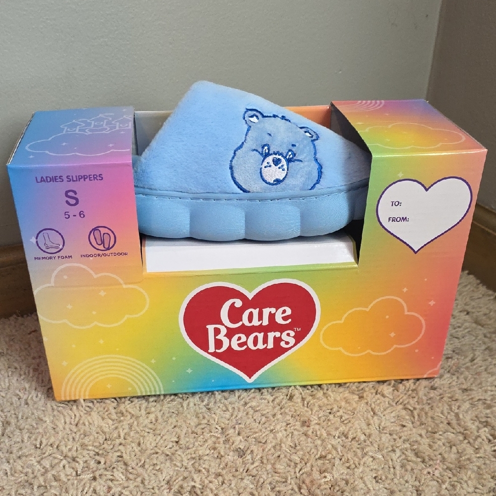 Care Bears Blue Cozy Slippers Size 5-6 NWT